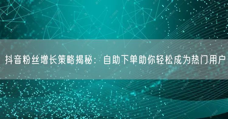 抖音粉丝增长策略揭秘:自助下单助你轻松成为热门用户
