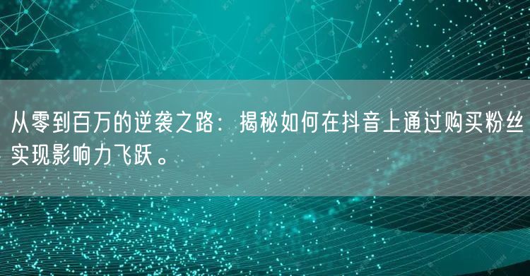 从零到百万的逆袭之路:揭秘如何在抖音上通过购买粉丝实现影响力飞跃。